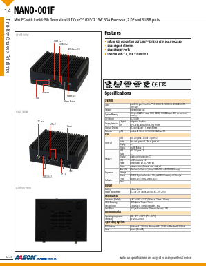 NANO-001F-5350-01 Datasheet PDF AAEON Technology