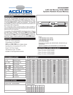 AK5362048BW Datasheet PDF ACCUTEK MICROCIRCUIT CORPORATION