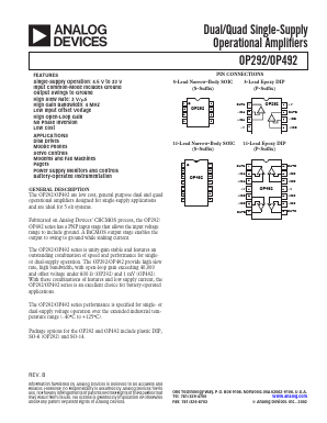 OP292 Datasheet PDF Analog Devices