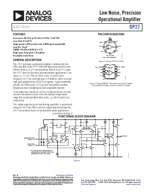 OP27GSZ-REEL Datasheet PDF Analog Devices