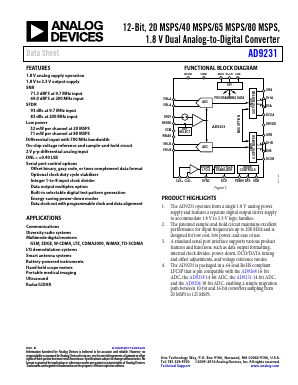 AD9231BCPZ-65 Datasheet PDF Analog Devices