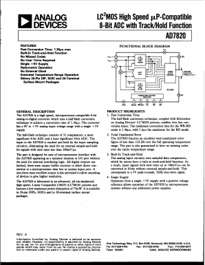 AD7820LN Datasheet PDF Analog Devices