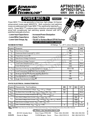 APT6021BFLL Datasheet PDF Advanced Power Technology