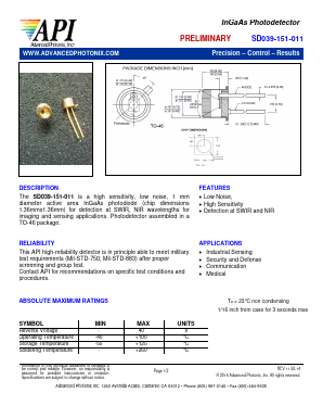 SD039-151-011 Datasheet PDF Advanced Photonix, Inc.