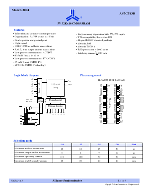 AS7C513B-15TC Datasheet PDF Alliance Semiconductor