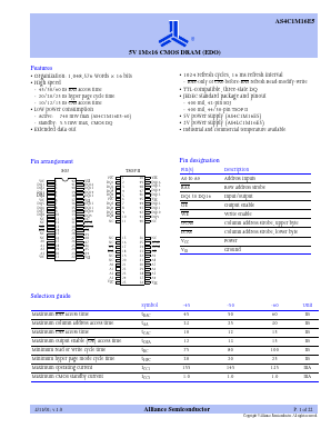 AS4C1M16E5-60TI Datasheet PDF Alliance Semiconductor