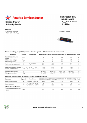 MBRF20030R Datasheet PDF America Semiconductor, LLC