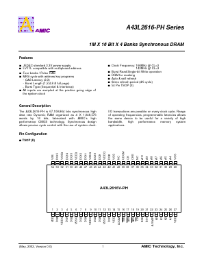 A43L2616V-7PH Datasheet PDF AMIC Technology