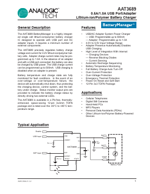 AAT3689IWP-4.2-T1 Datasheet PDF Advanced Analogic Technologies