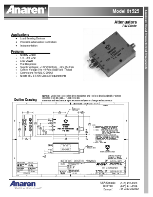 61525 Datasheet PDF Anaren Microwave