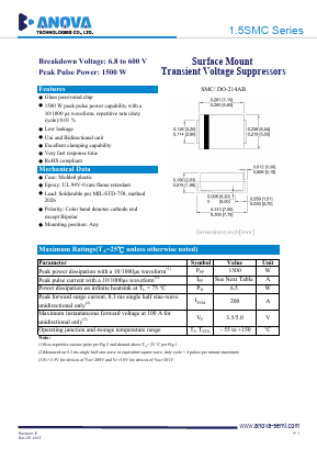 1.5SMC180A Datasheet PDF Anova Technologies CO., LTD.