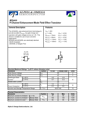 AO3435 Datasheet PDF Alpha and Omega Semiconductor