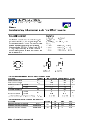 AO4600L Datasheet PDF Alpha and Omega Semiconductor