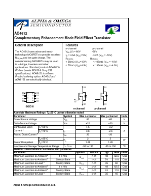 AO4612 Datasheet PDF Alpha and Omega Semiconductor