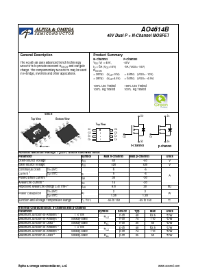 AO4614B Datasheet PDF Alpha and Omega Semiconductor