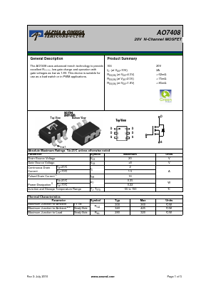 AO7408 Datasheet PDF Alpha and Omega Semiconductor