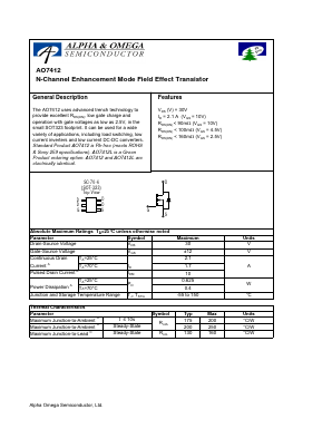 AO7412L Datasheet PDF Alpha and Omega Semiconductor