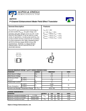 AO7415 Datasheet PDF Alpha and Omega Semiconductor