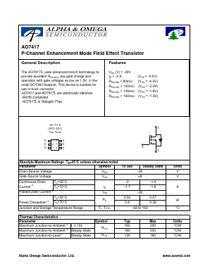 AO7417L Datasheet PDF Alpha and Omega Semiconductor