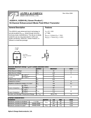 AOD414L Datasheet PDF Alpha and Omega Semiconductor