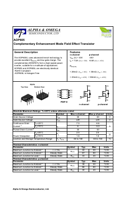 AOP605L Datasheet PDF Alpha and Omega Semiconductor