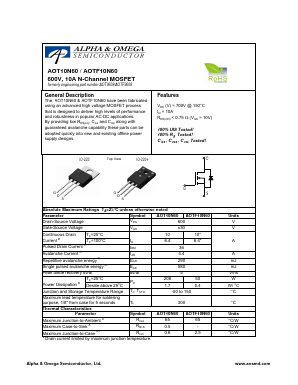 AOTF10N60 Datasheet PDF Alpha and Omega Semiconductor