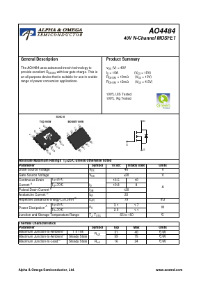 AO4484 Datasheet PDF Alpha and Omega Semiconductor
