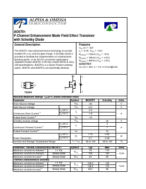 AO6701 Datasheet PDF Alpha and Omega Semiconductor