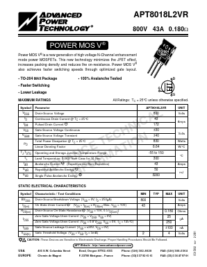 APT8018L2VR Datasheet PDF Advanced Power Technology 