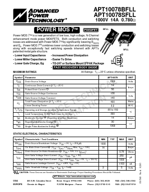 APT10078BFLL Datasheet PDF Advanced Power Technology 