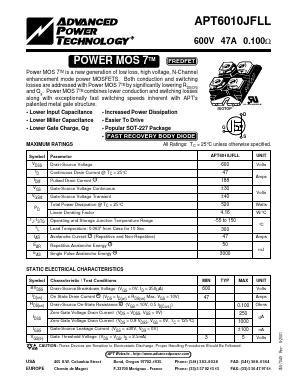 APT6010JFLL Datasheet PDF Advanced Power Technology 
