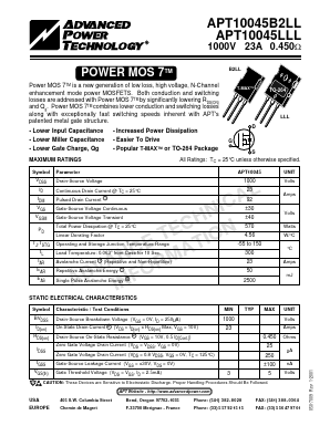 APT10045B2LL Datasheet PDF Advanced Power Technology 