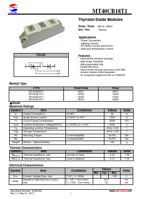MT40CB12T1 Datasheet PDF Jiangsu APT Semiconductor Co.,Ltd.