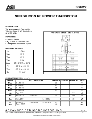 SD4027 Datasheet PDF Advanced Semiconductor