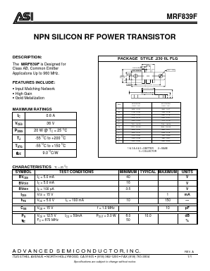 MRF839F Datasheet PDF Advanced Semiconductor