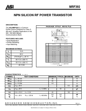 MRF392 Datasheet PDF Advanced Semiconductor