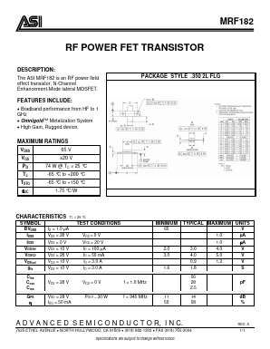 MRF182 Datasheet PDF Advanced Semiconductor