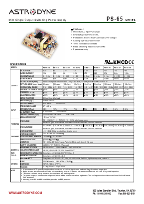 PT-65C Datasheet PDF Astrodyne Corporation