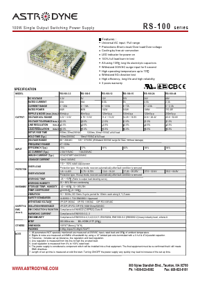 RS-100 Datasheet PDF Astrodyne Corporation