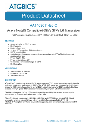 AA1403011-E6-C Datasheet PDF ATGBICS by Approved Technology