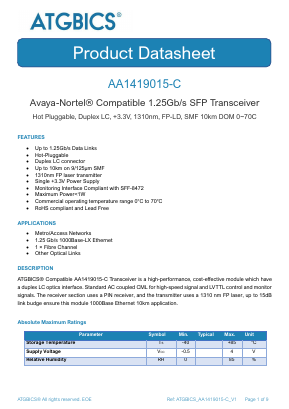 AA1419015-C Datasheet PDF ATGBICS by Approved Technology