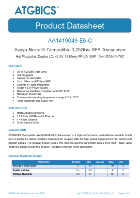AA1419049-E6-C Datasheet PDF ATGBICS by Approved Technology