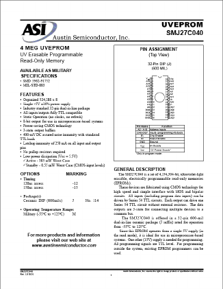 SMJ27C040-15JM Datasheet PDF Austin Semiconductor
