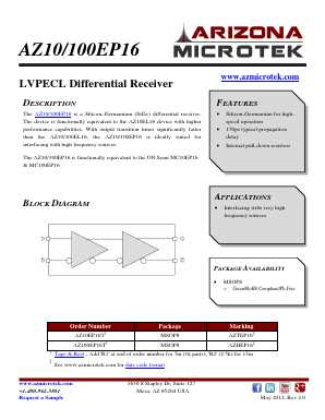 AZ100EP16TR2 Datasheet PDF Arizona Microtek, Inc