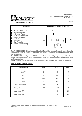 ADC20013 Datasheet PDF ANADIGICS