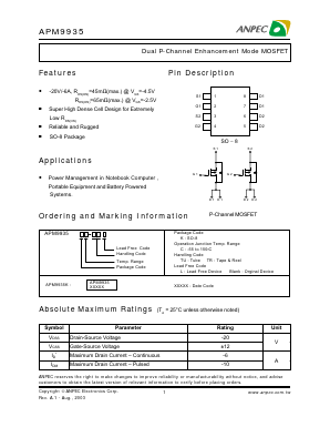 APM9935 Datasheet PDF Anpec Electronics