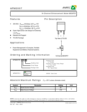 APM2007NUC-TR Datasheet PDF Anpec Electronics