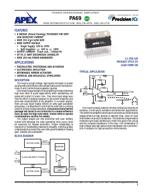 PA69 Datasheet PDF Apex Microtechnology