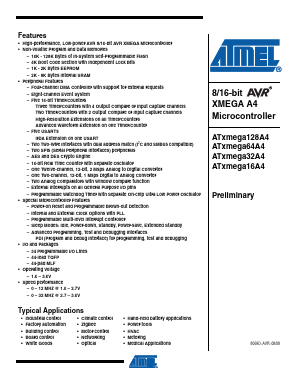 ATXMEGA32A4-AU Datasheet PDF Atmel Corporation