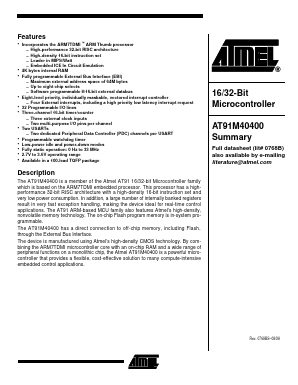 AT91M40400 Datasheet PDF Atmel Corporation